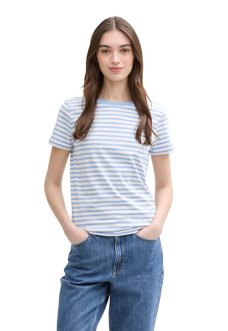 Tom Tailor Tricou de bumbac cu model in dungi - Alb/Albastru