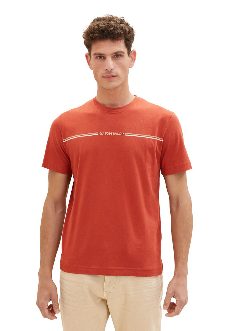 Tom Tailor Tricou din amestec de bumbac organic - Rosu/Alb