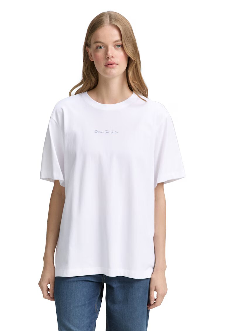 Tom Tailor Tricou din bumbac cu design si logo pe partea din spate - Alb/Bej