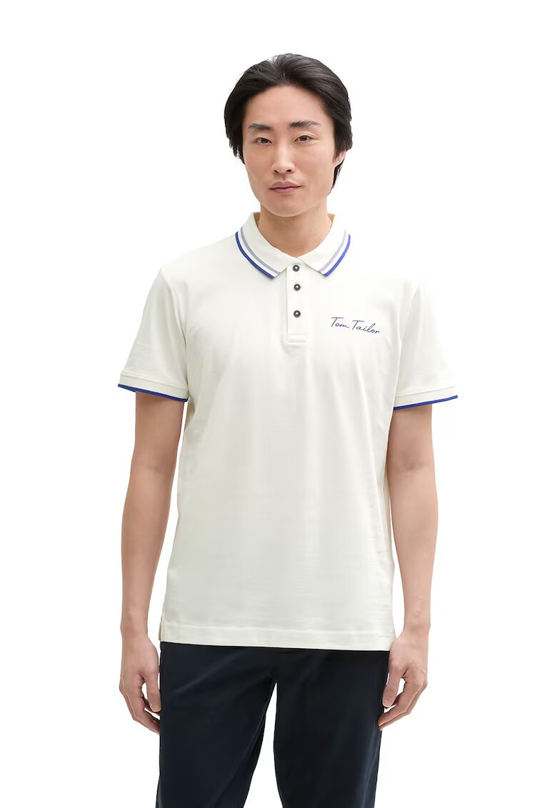 Tom Tailor Tricou polo cu logo discret - Alb murdar