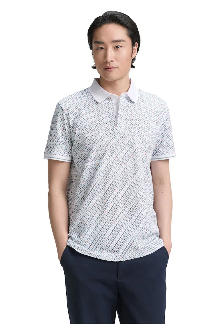 Tom Tailor Tricou polo cu model - Alb/Albastru inchis/Rosu stins