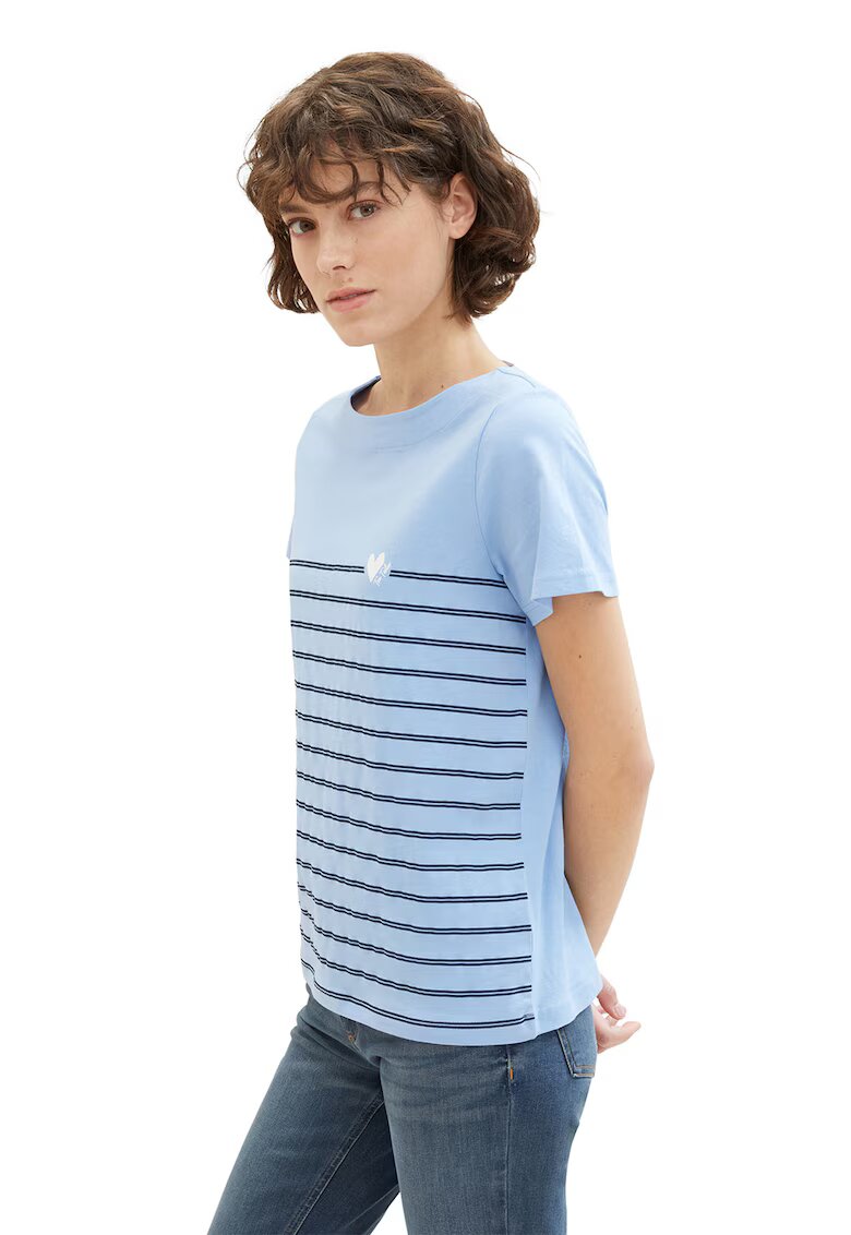 Tom Tailor Tricou regular fit cu model in dungi - Albastru deschis