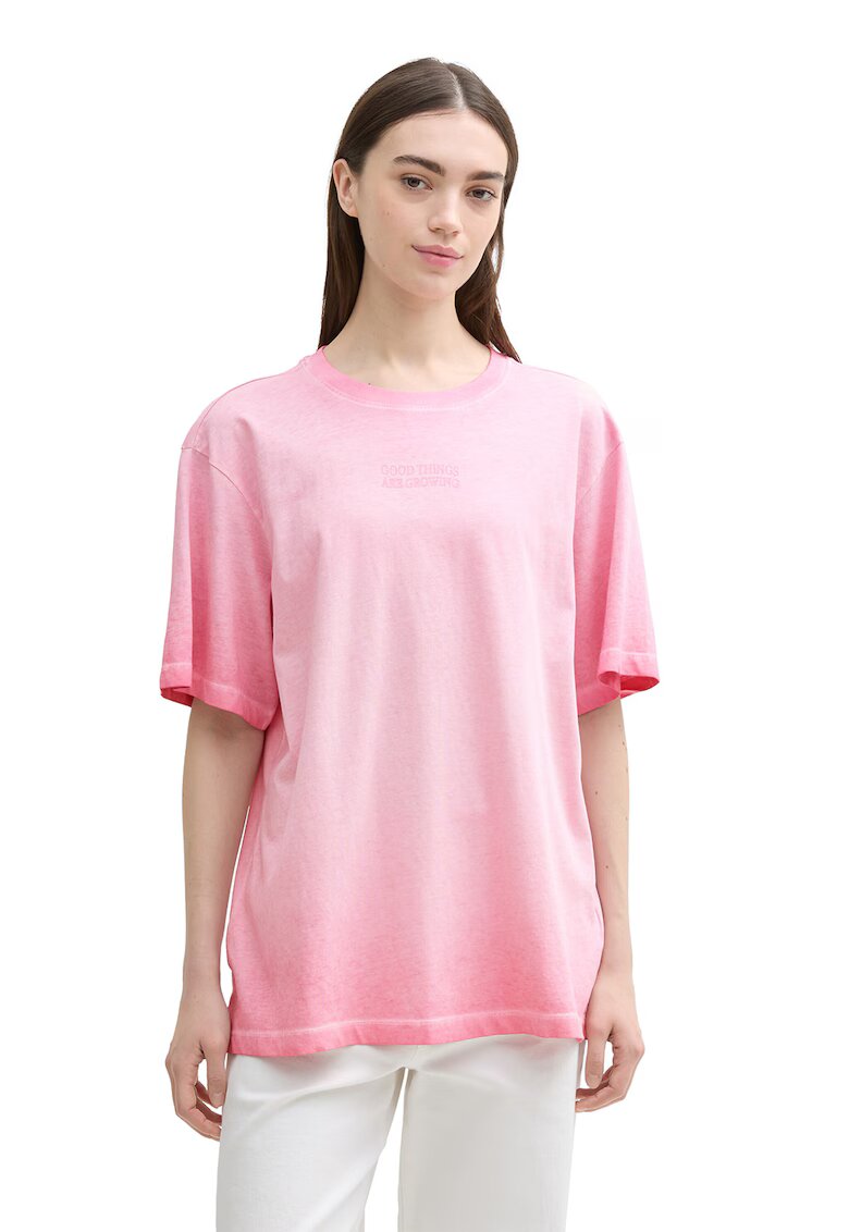 Tom Tailor Tricou supradimensionat cu model uni - Roz melange