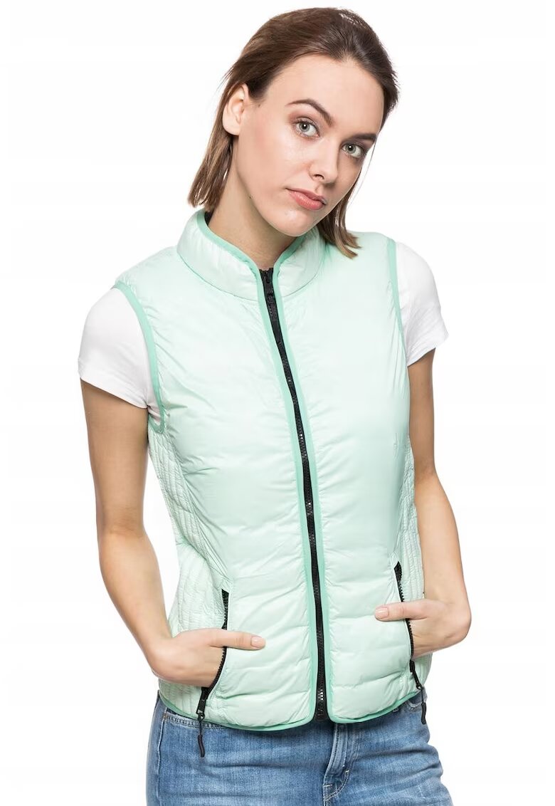 Tom Tailor Vesta - Vesta Usoara - Croiala Slim - Fermuar - 2 Buzunare - 100% Poliamida - Verde - 1 Bucata
