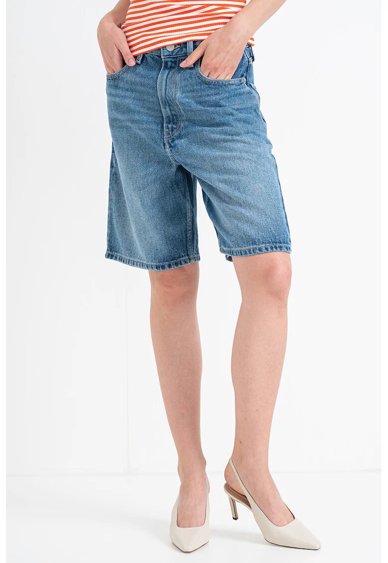 Tommy Hilfiger Bermude din denim cu talie inalta - Albastru deschis