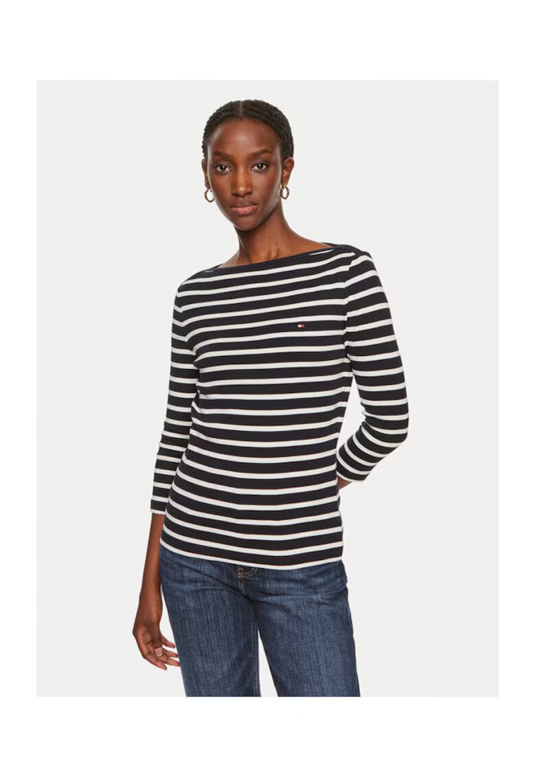 Tommy Hilfiger Bluza dama - bumbac - cu dungi - alb/bleumarin -