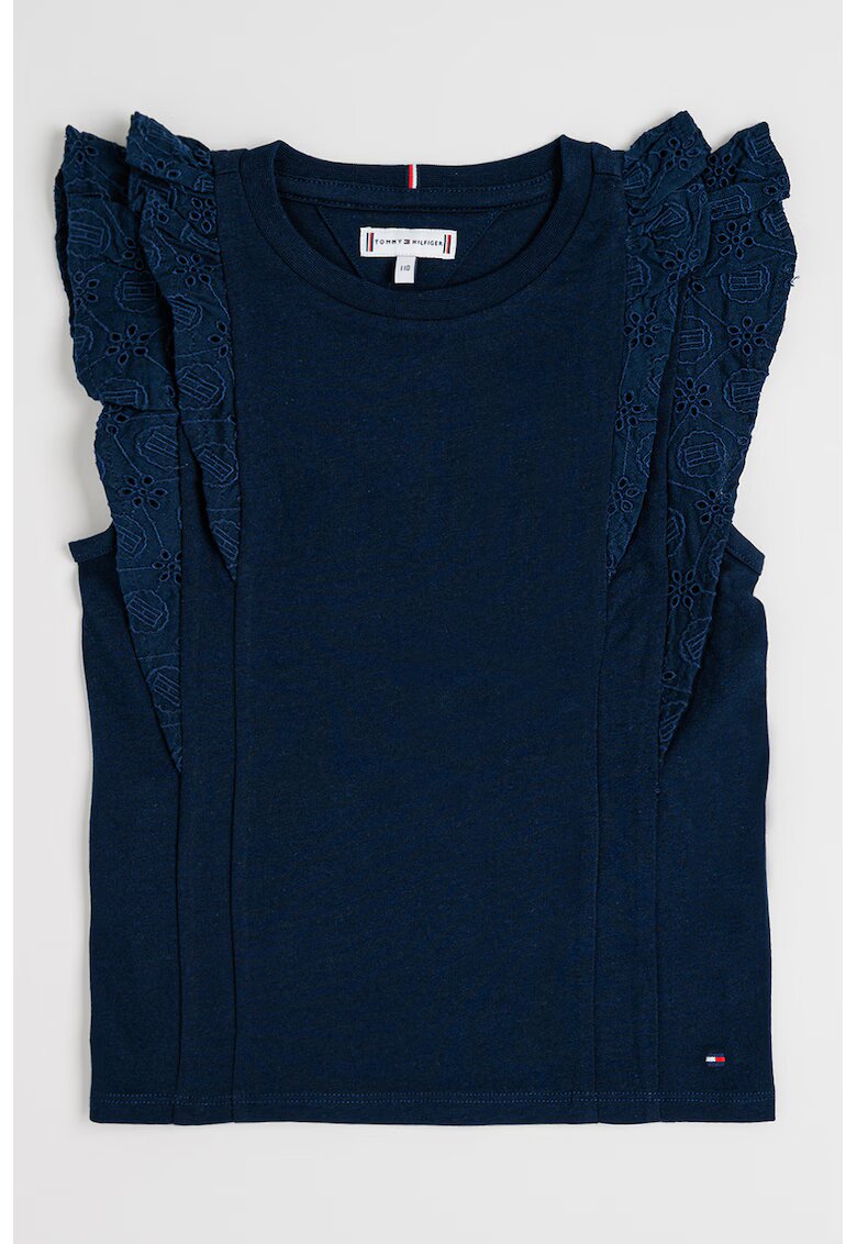 Tommy Hilfiger Bluza de bumbac cu volane - Bleumarin