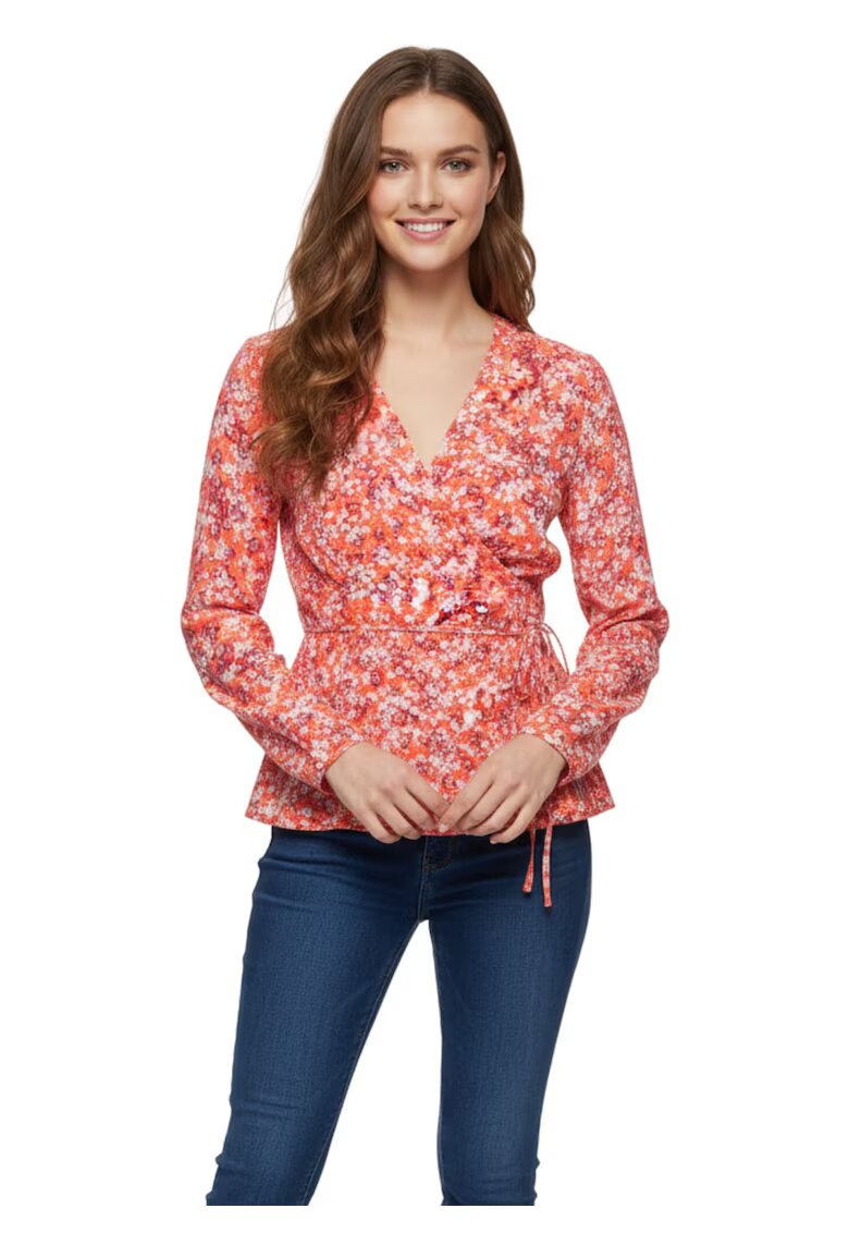 Tommy Hilfiger Bluza de dama Elonora Wrap florala portocalie cu legatura
