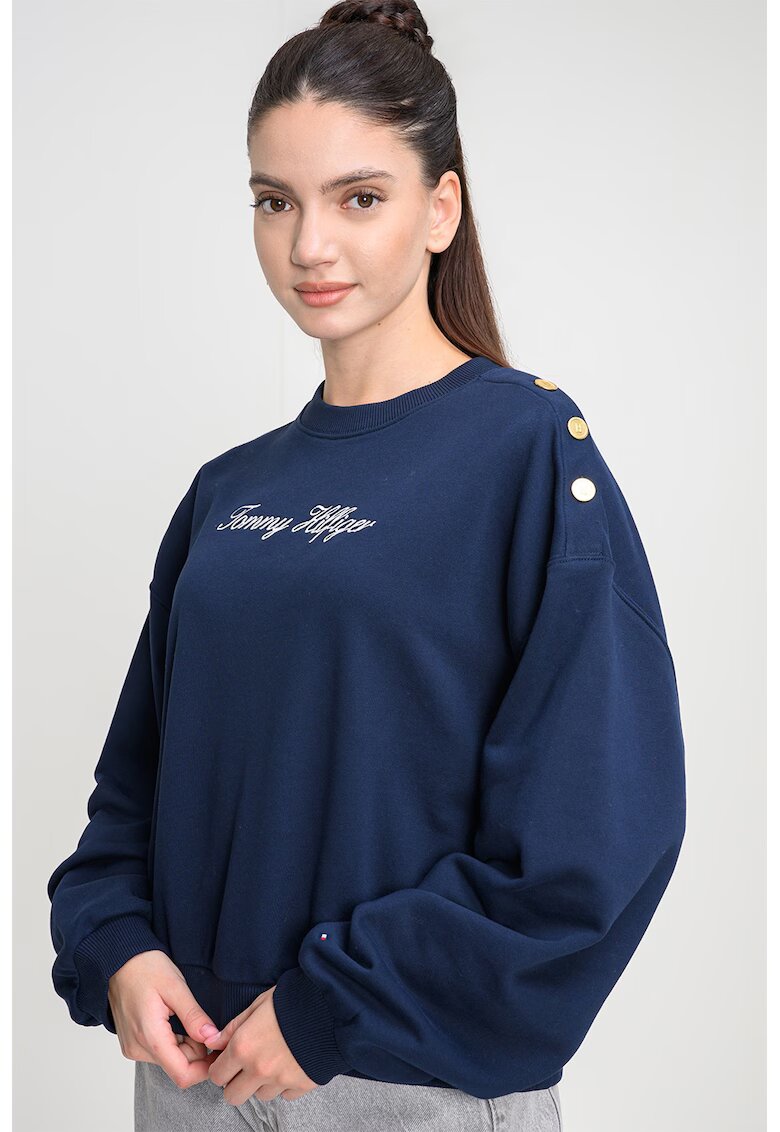 Tommy Hilfiger Bluza de trening cu croiala lejera si detalii nasturi pe un umar - Bleumarin