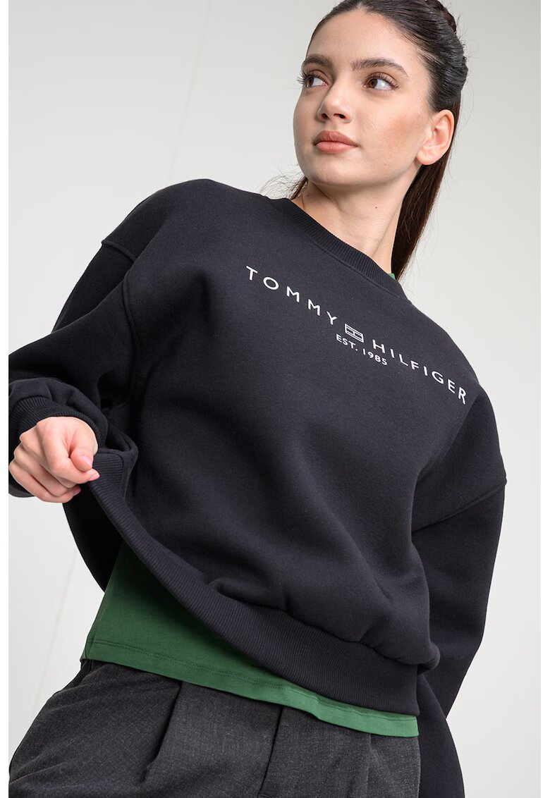 Tommy Hilfiger Bluza de trening cu decolteu la baza gatului si logo - Negru