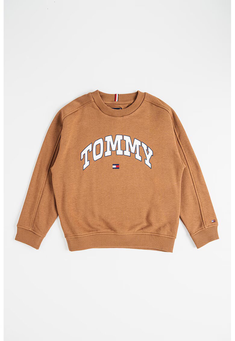 Tommy Hilfiger Bluza de trening cu logo si decolteu la baza gatului - Alb/Maro