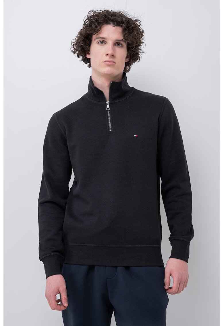 Tommy Hilfiger Bluza de trening din amestec de bumbac organic cu fermoar scurt - Negru