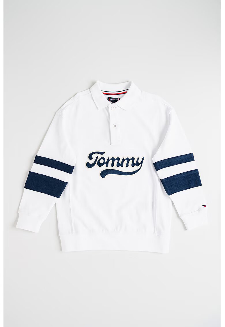 Tommy Hilfiger Bluza polo cu logo contrastant - Alb/Bleumarin