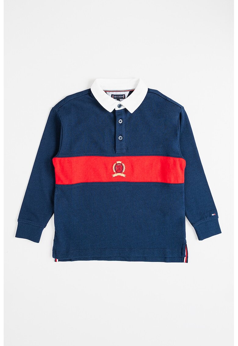 Tommy Hilfiger Bluza polo cu model in dungi - Alb/Bleumarin