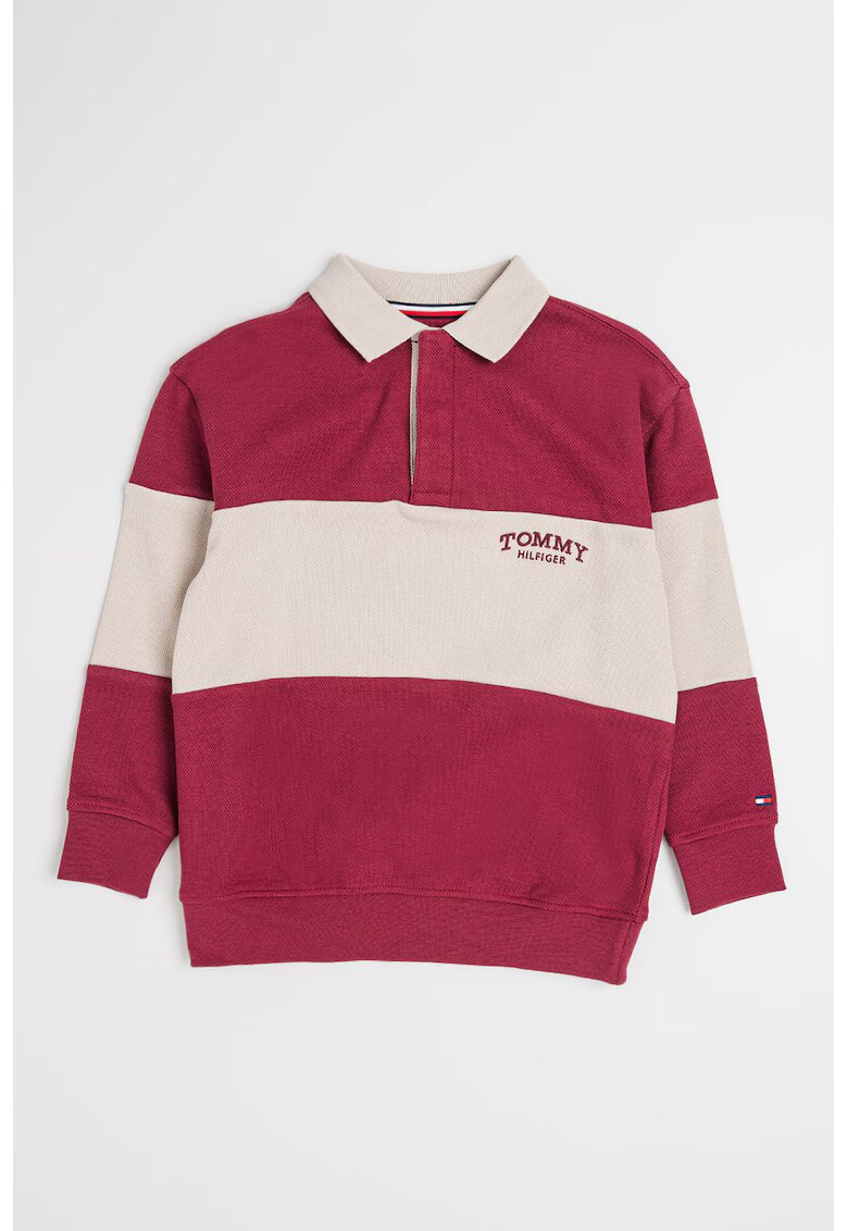 Tommy Hilfiger Bluza polo de bumbac cu aspect texturat - Visiniu/Maro taupe deschis