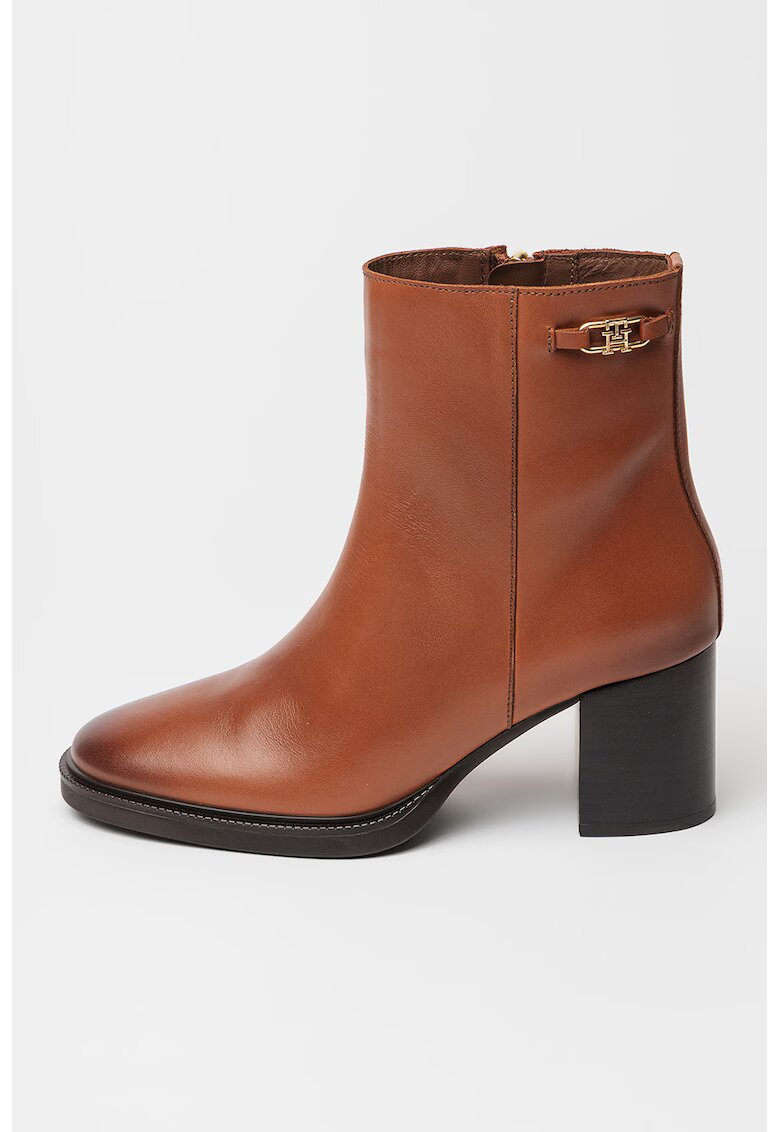 Tommy Hilfiger Botine din piele cu toc - Caramel