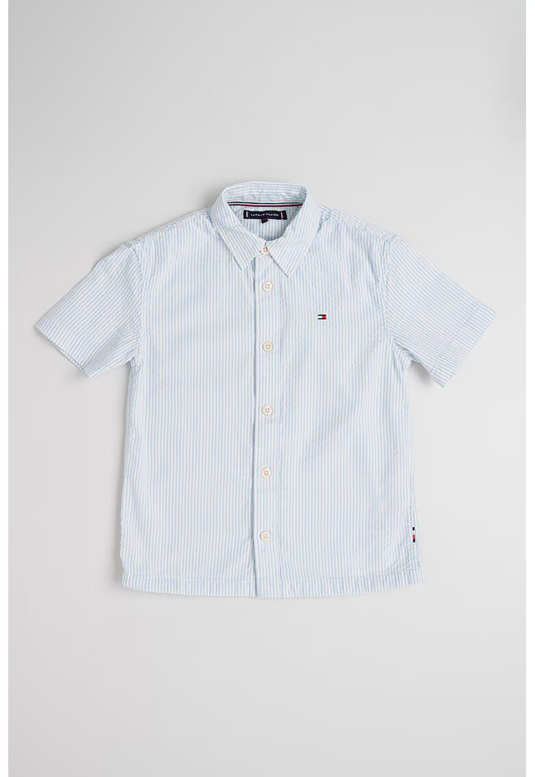 Tommy Hilfiger Camasa cu maneci scurte si dungi - Alb/Albastru glaciar