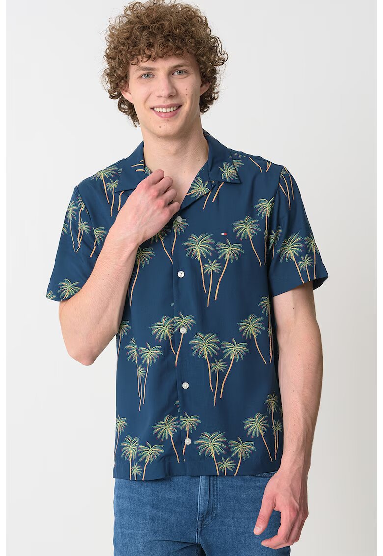 Tommy Hilfiger Camasa de modal cu imprimeu tropical - Verde/Albastru inchis