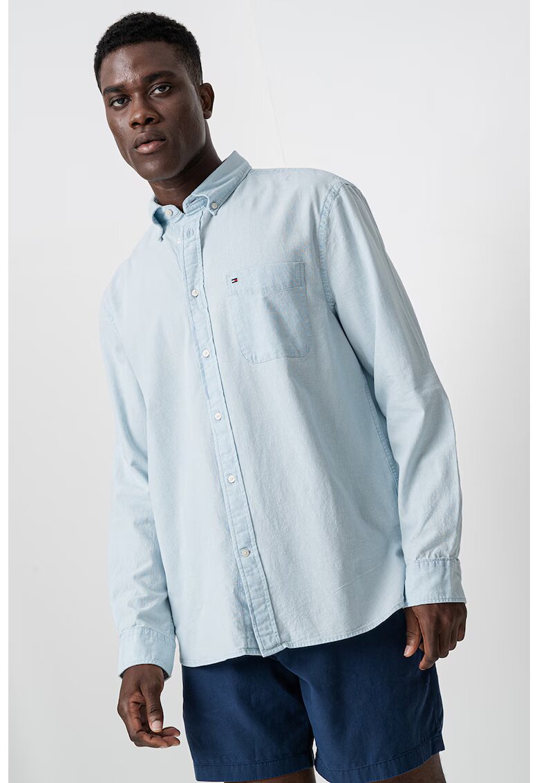 Tommy Hilfiger Camasa din bumbac cu buzunar aplicat - Albastru deschis
