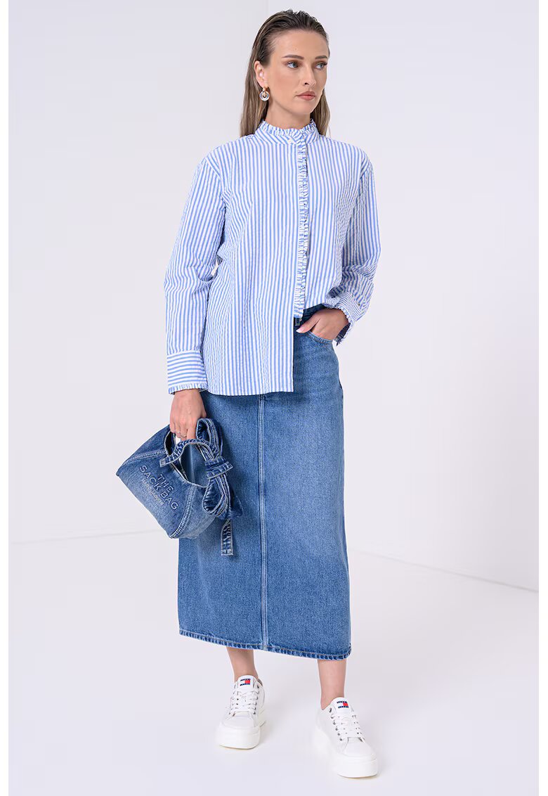 Tommy Hilfiger Camasa in dungi din bumbac organic - Alb/Albastru lavanda