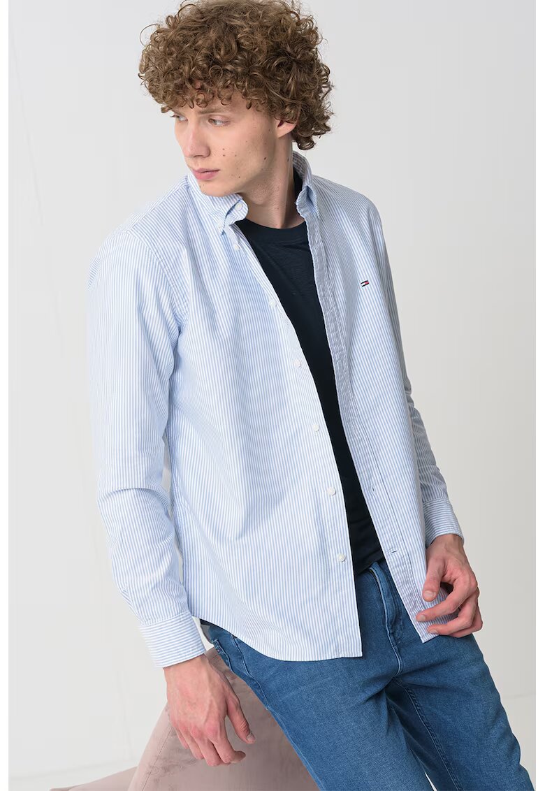 Tommy Hilfiger Camasa Oxford din bumbac cu model in dungi Heritage - Albastru pastel/Alb optic