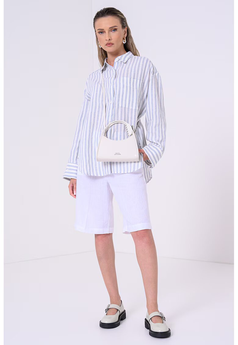 Tommy Hilfiger Camasa supradimensionata de in - Alb/Albastru prafuit