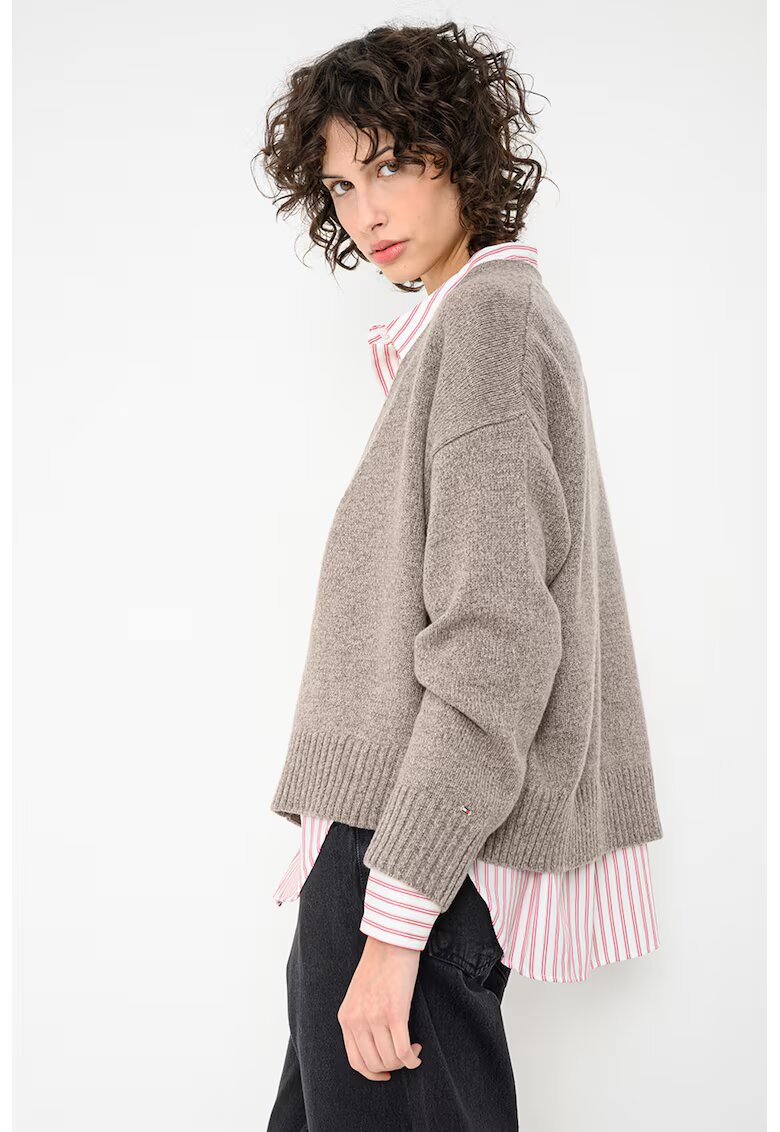 Tommy Hilfiger Cardigan din amestec de lana cu decolteu in V si nasturi - Maro deschis