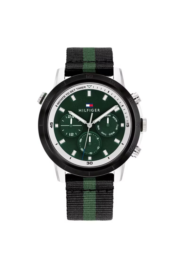 Tommy Hilfiger Ceas barbatesc TROY 1792107 - negru - 46mm - curea textila verde - rezistent la apa 50m
