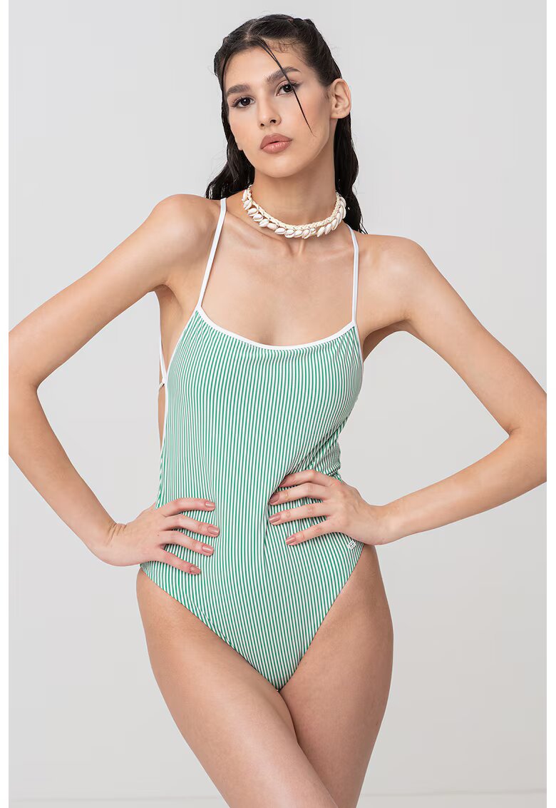 Tommy Hilfiger Costum de baie intreg in dungi - Alb/Verde