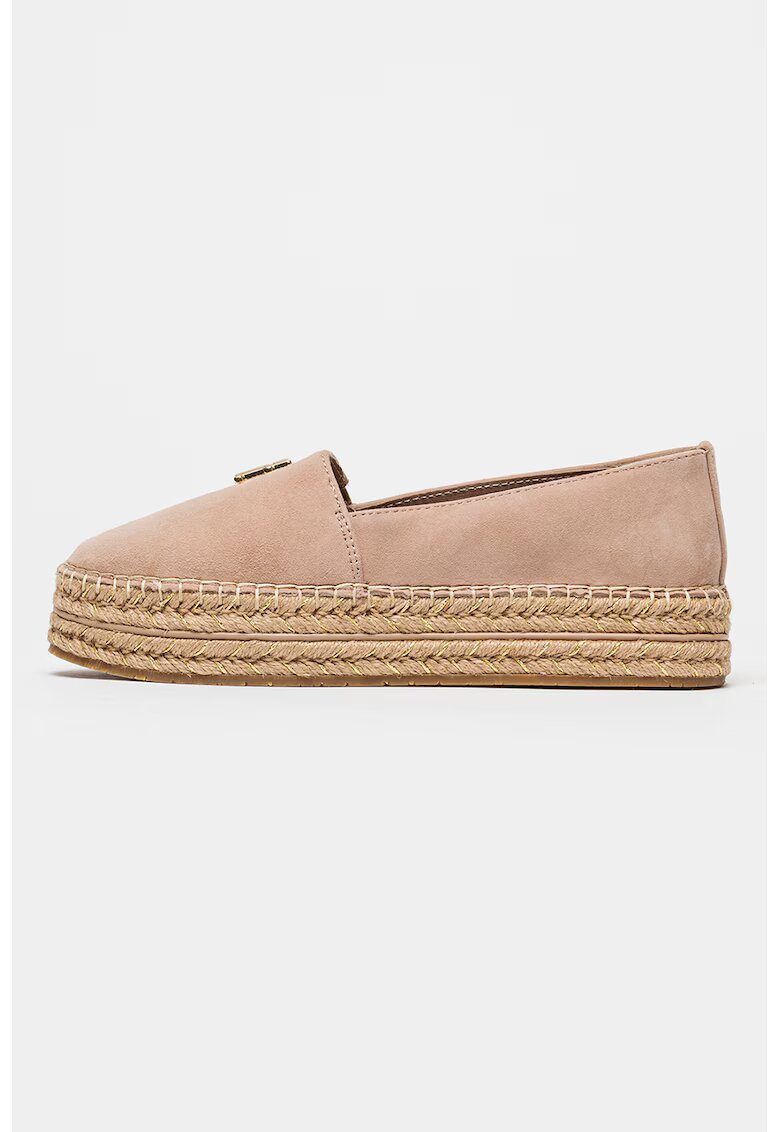 Tommy Hilfiger Espadrile din piele intoarsa cu talpa flatform - Auriu/Roz prafuit