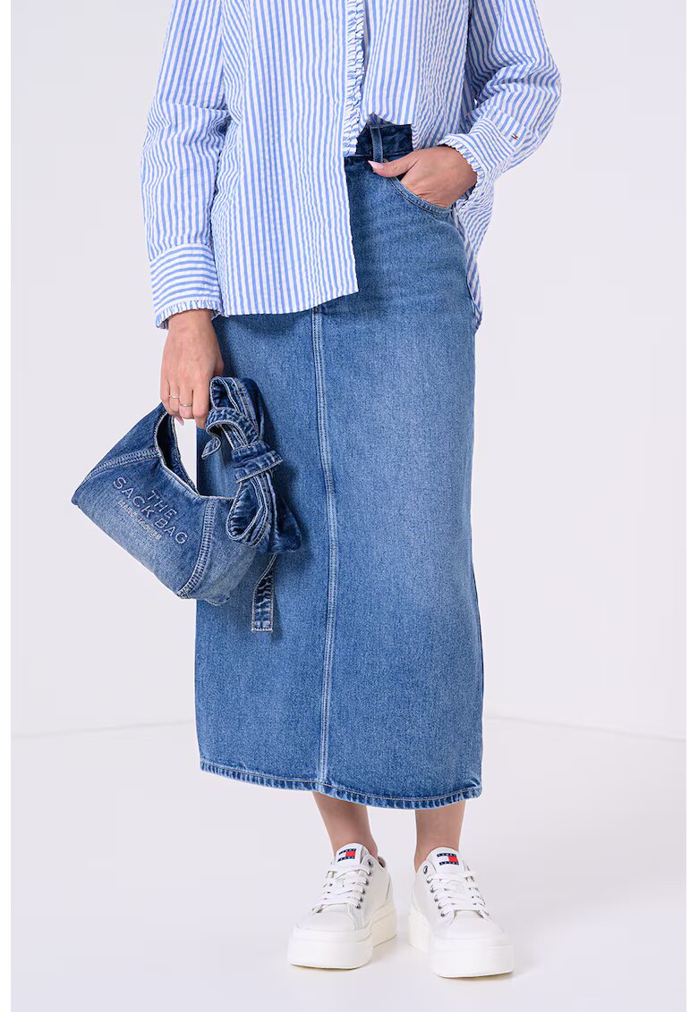 Tommy Hilfiger Fusta midi din denim din lyocell - Albastru