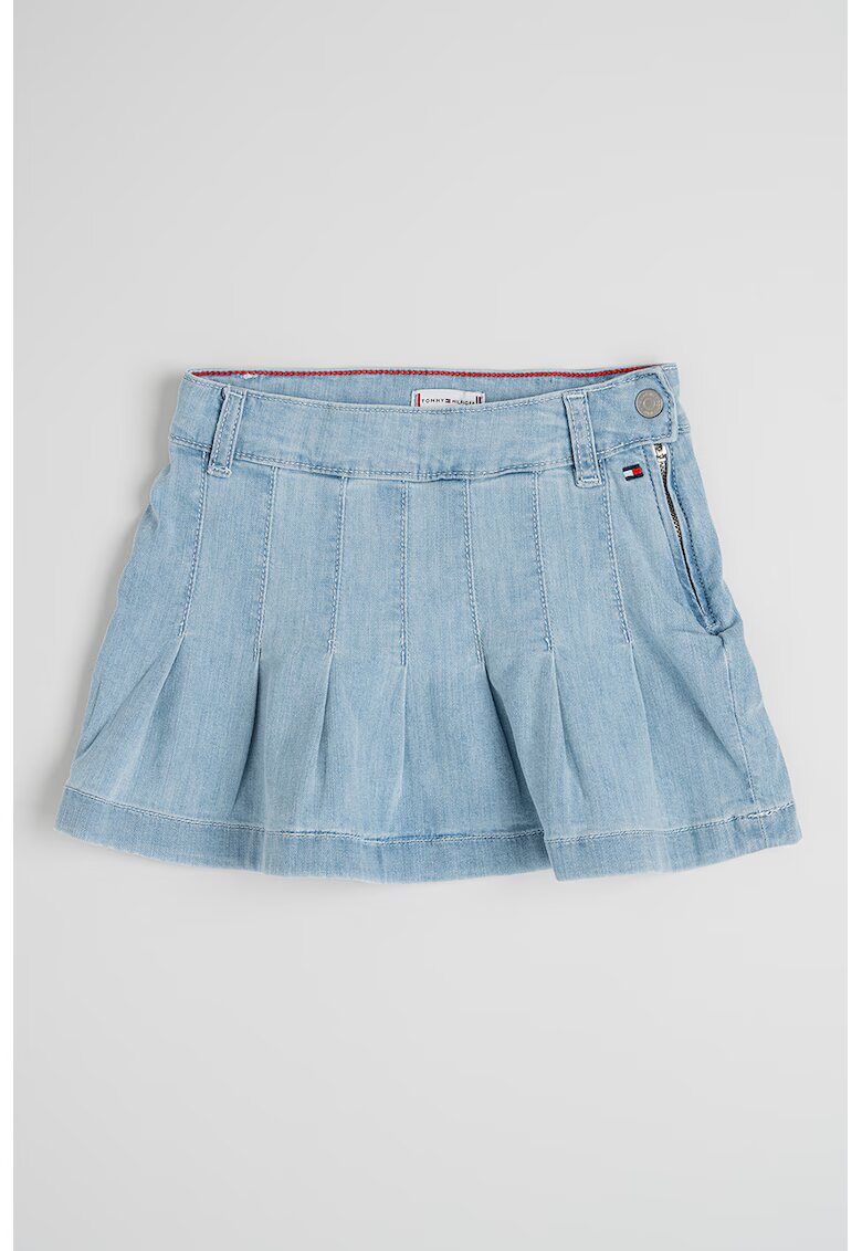 Tommy Hilfiger Fusta mini de denim cu pliuri - Albastru prafuit