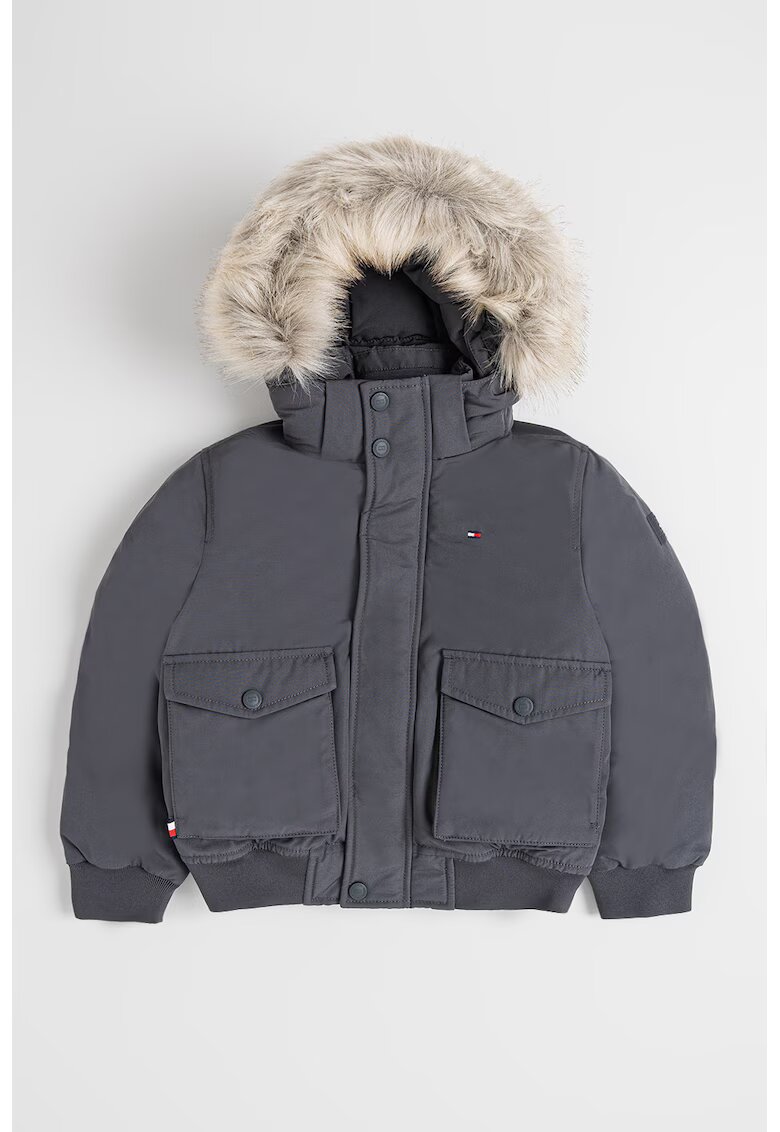 Tommy Hilfiger Geaca cu garnitura din blana sintetica - Gri inchis