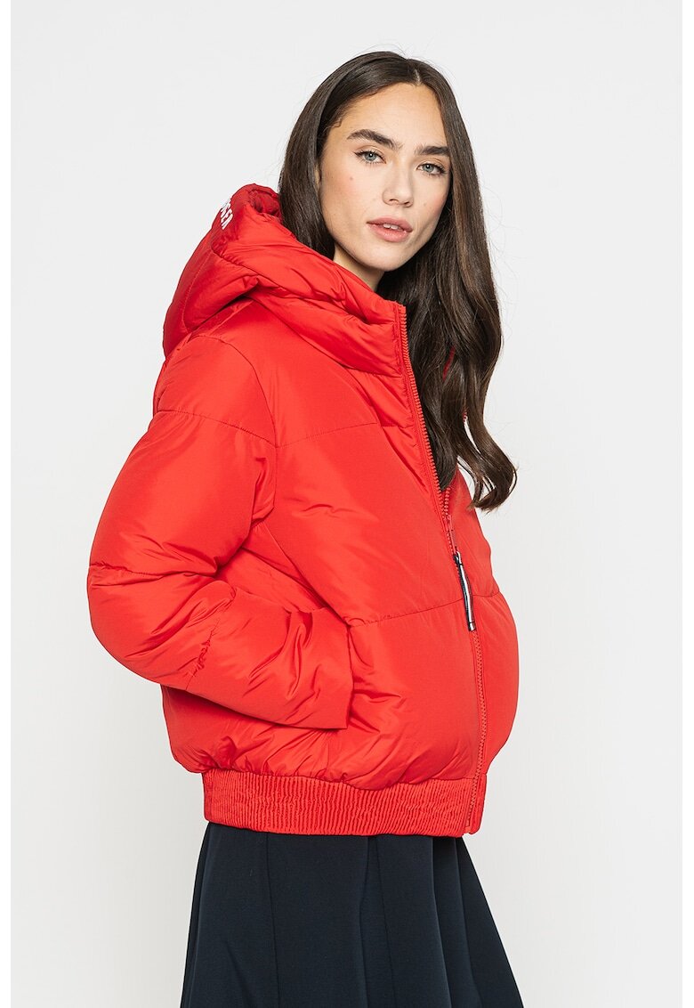 Tommy Hilfiger Geaca cu gluga si buzunare laterale cu fermoar - Rosu