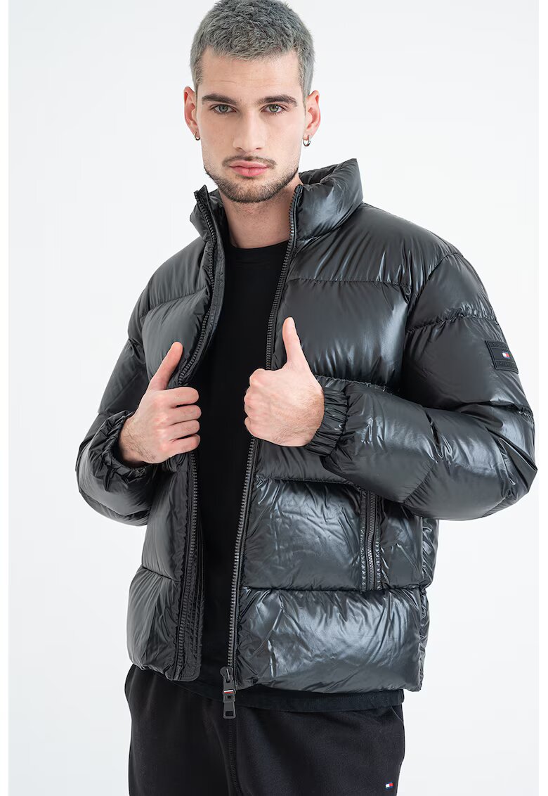 Tommy Hilfiger Geaca cu puf si logo - Negru