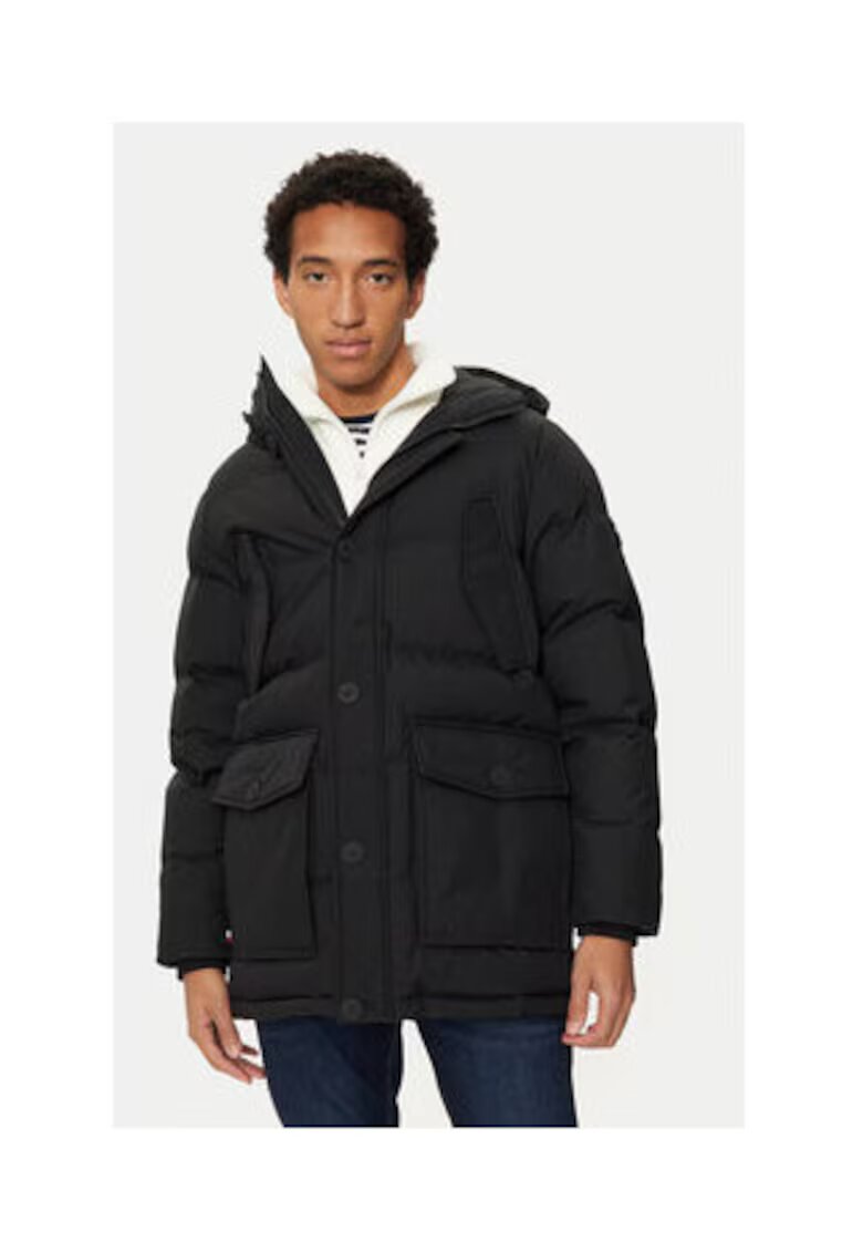 Tommy Hilfiger Geaca de iarna barbati - neagra - 100% nailon reciclat -