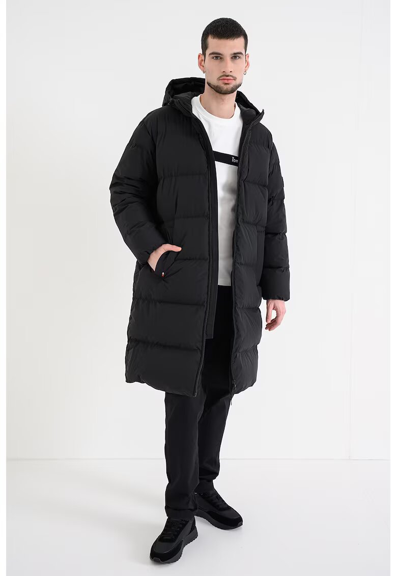 Tommy Hilfiger Geaca lunga cu umplutura de puf si gluga - Negru