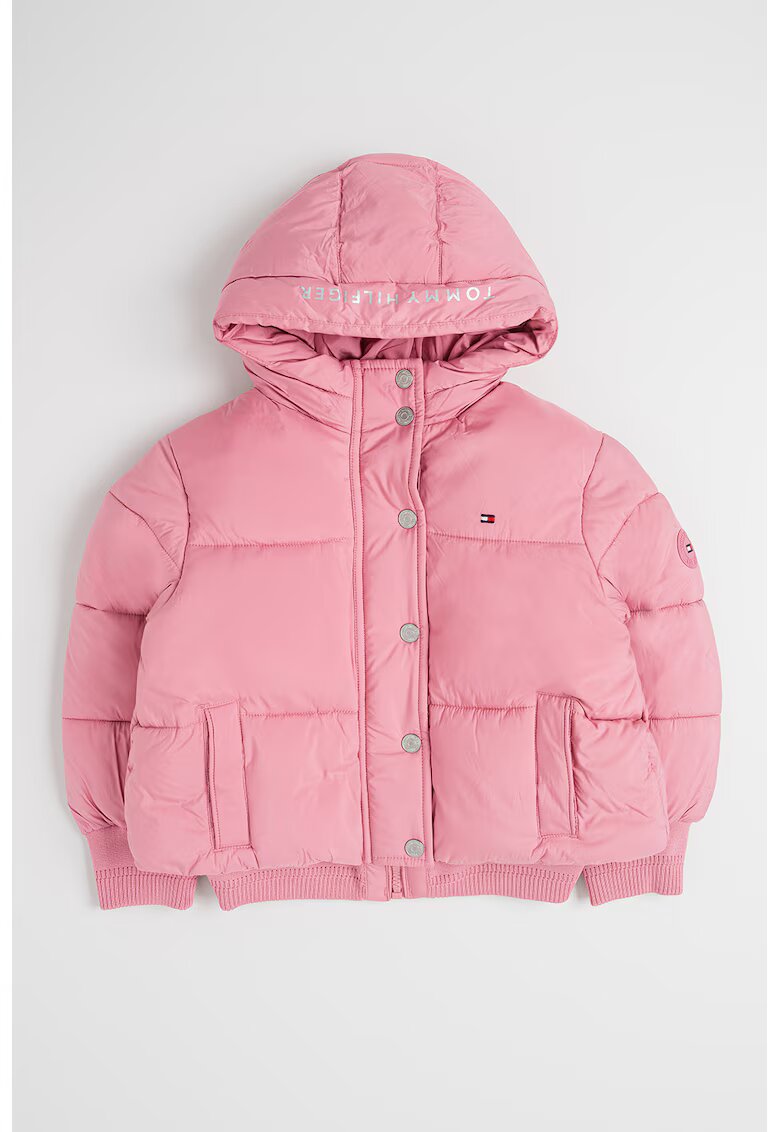 Tommy Hilfiger Geaca matlasata cu gluga - Roz deschis