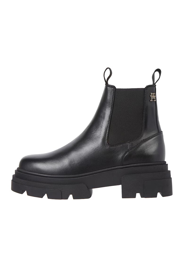 Tommy Hilfiger Ghete Chelsea de piele cu talpa masiva - Negru