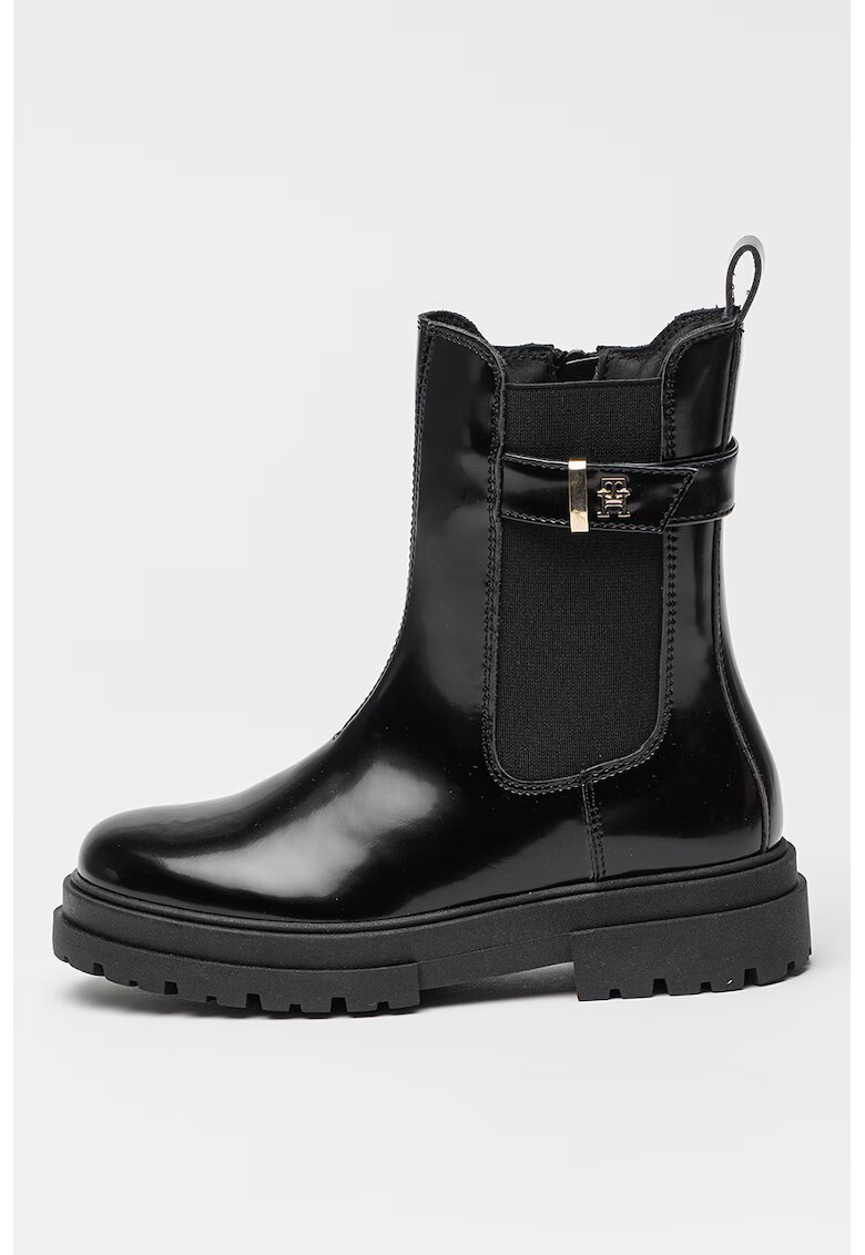 Tommy Hilfiger Ghete Chelsea din piele ecologica cu aspect lacuit - Negru