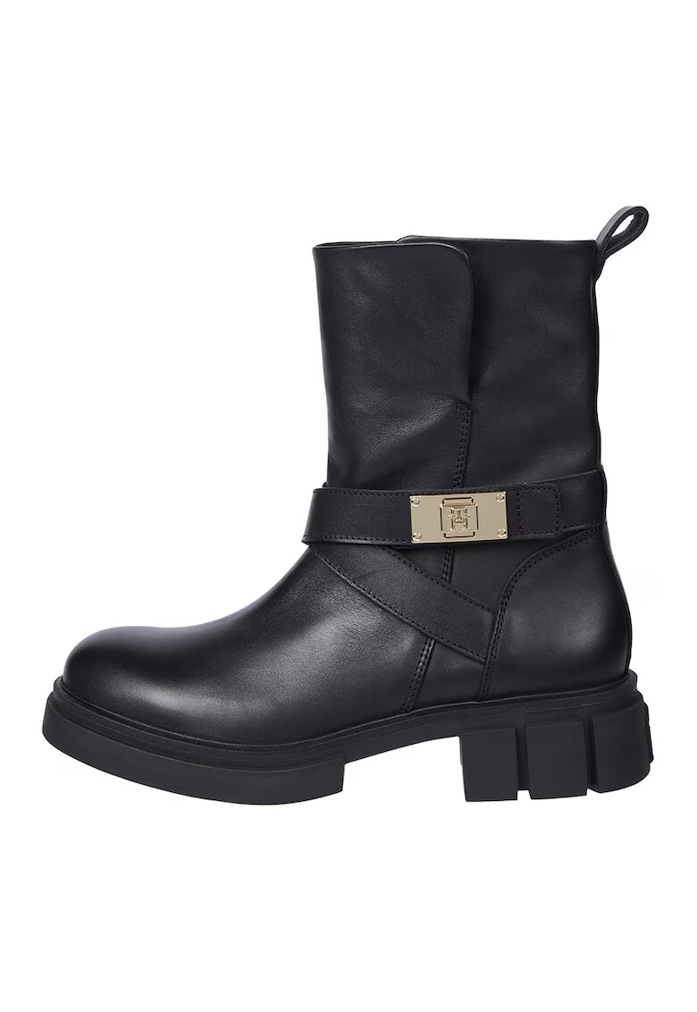 Tommy Hilfiger Ghete de piele cu fermoar si monograma metalica - Negru