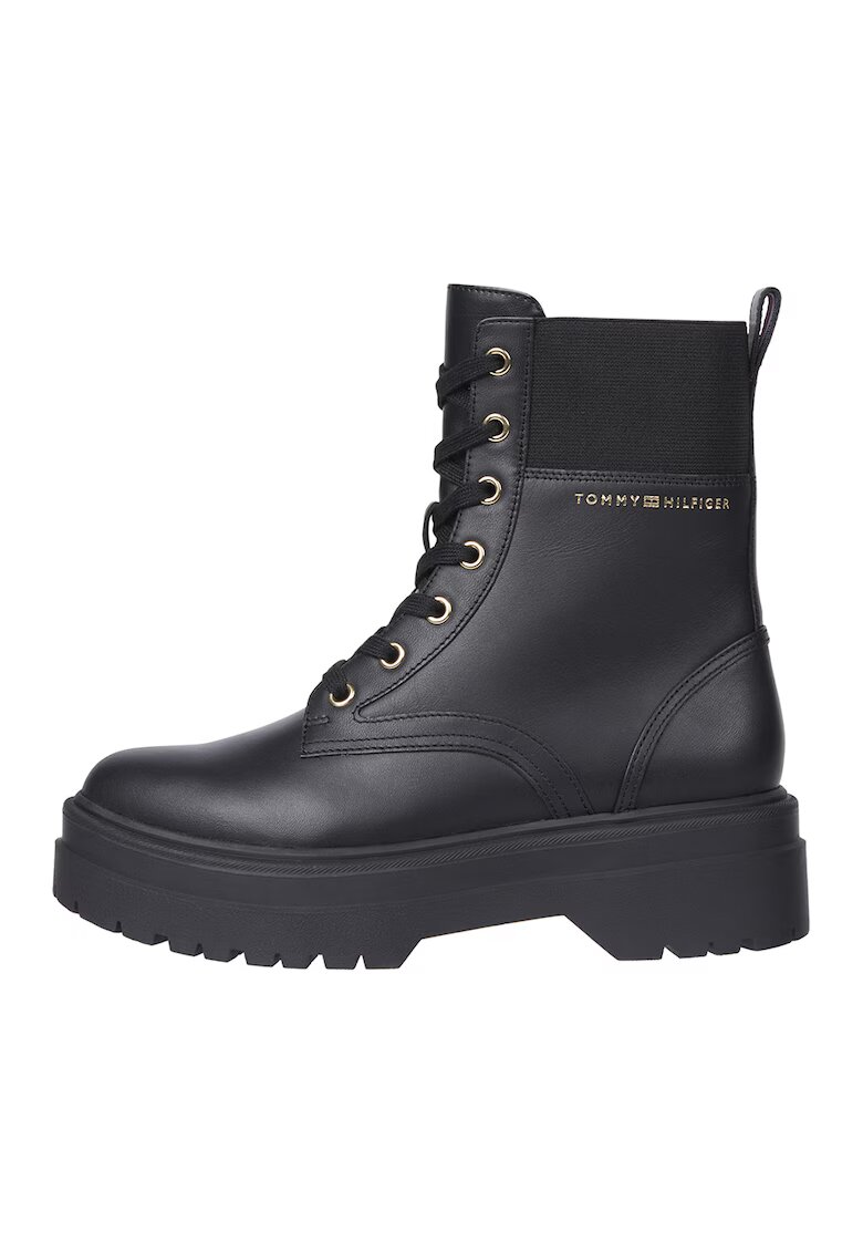 Tommy Hilfiger Ghete de piele cu segment textil - Negru
