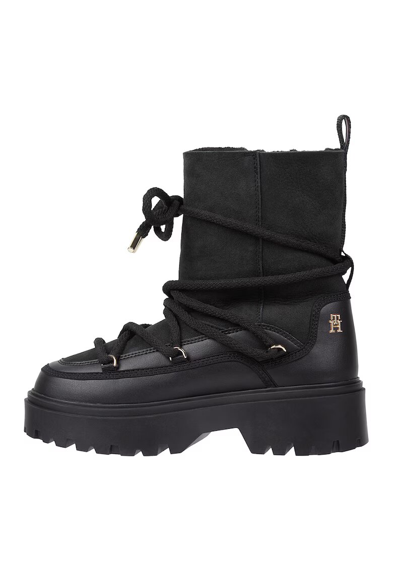 Tommy Hilfiger Ghete de piele si piele intoarsa - fara inchidere - cu toc masiv - Negru
