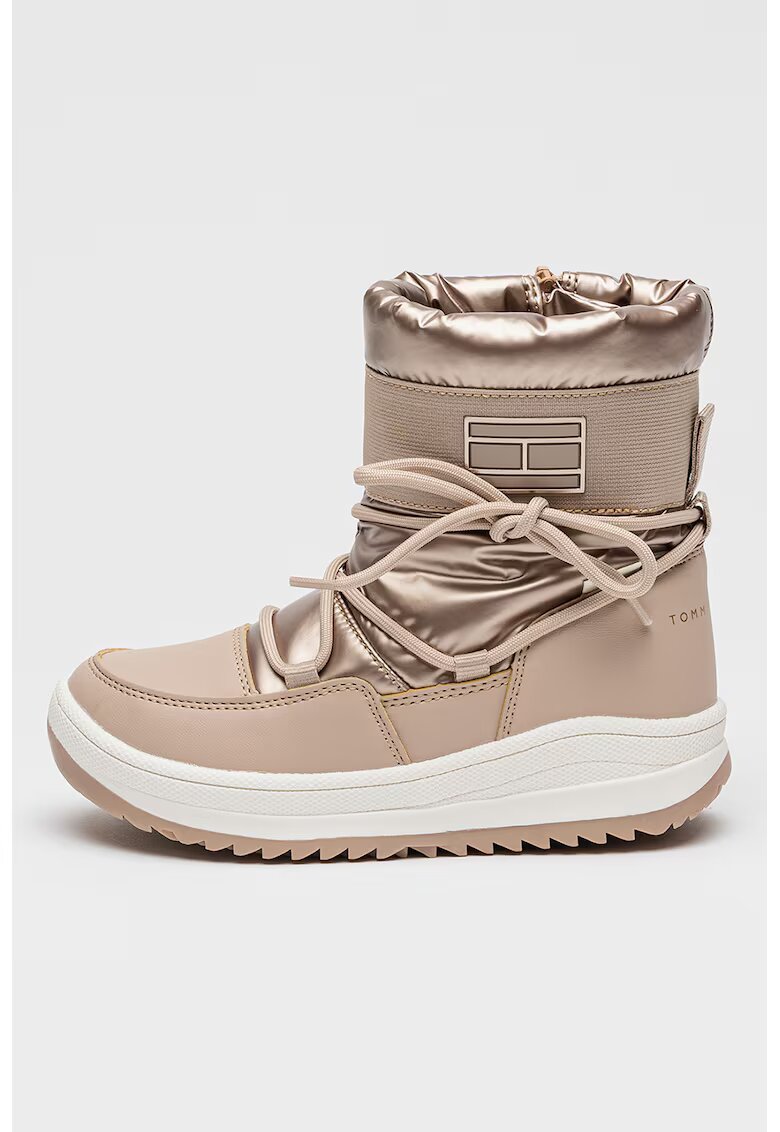 Tommy Hilfiger Ghete din piele ecologica cu garnituri din material textil si aspect metalic - Roz prafuit/Bronz
