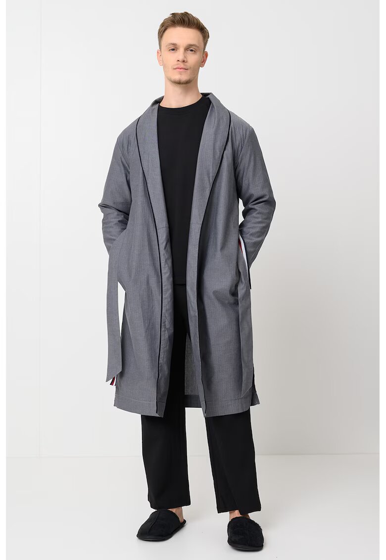 Tommy Hilfiger Halat de baie de bumbac cu un cordon in talie - Gri inchis