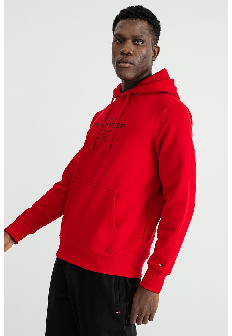 Tommy Hilfiger Hanorac cu buzunar kangaroo si logo - Rosu vermillion