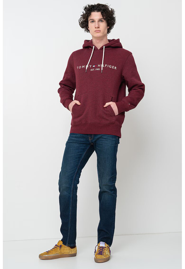 Tommy Hilfiger Hanorac cu buzunar kangaroo si logo - Visiniu/Gri inchis