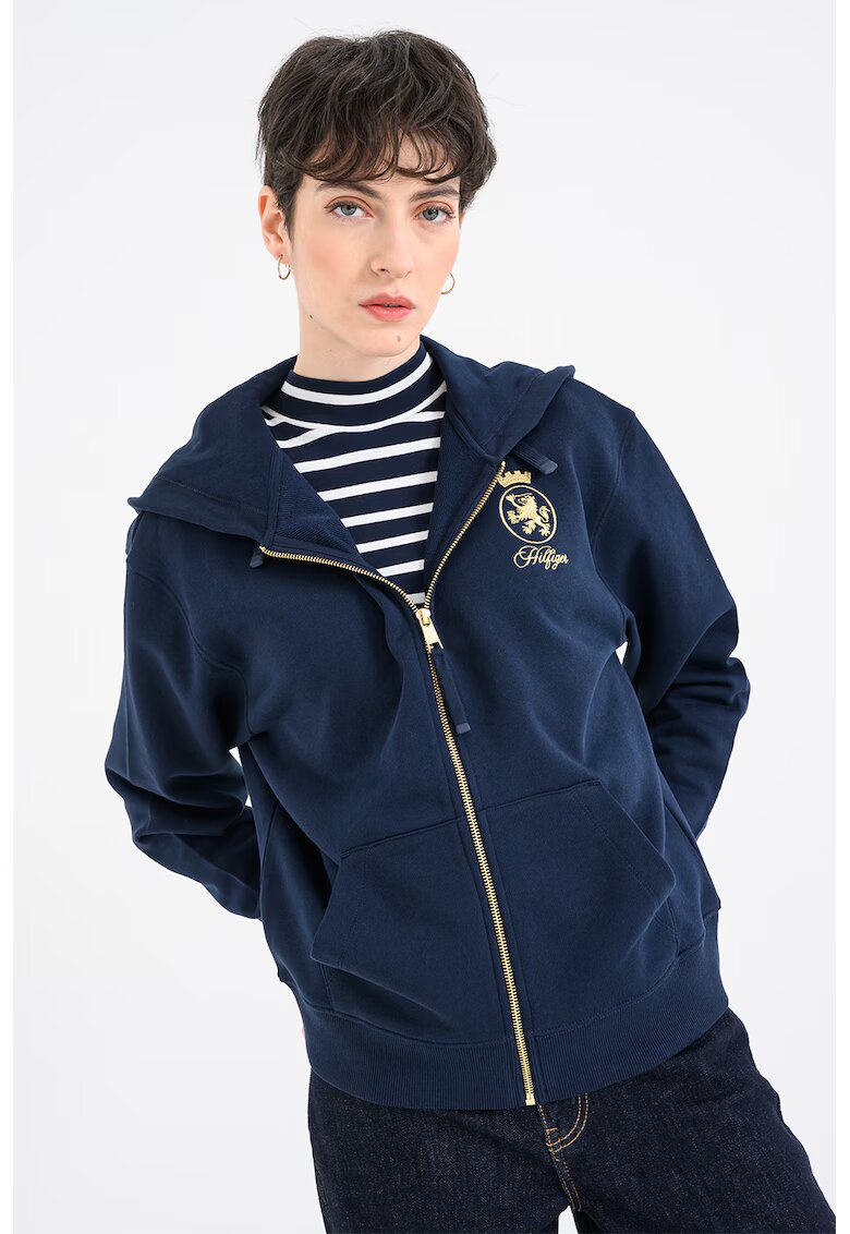 Tommy Hilfiger Hanorac cu fermoar si detaliu cu logo pe piept - Bleumarin