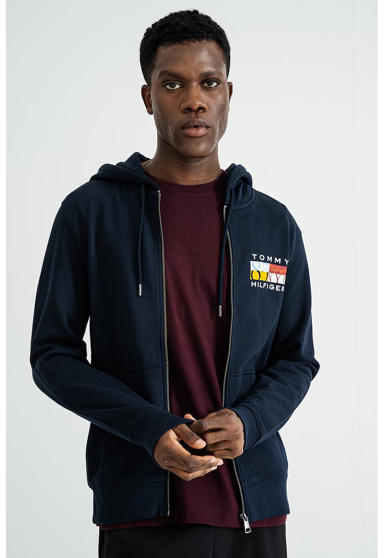 Tommy Hilfiger Hanorac cu fermoar si logo - Bleumarin