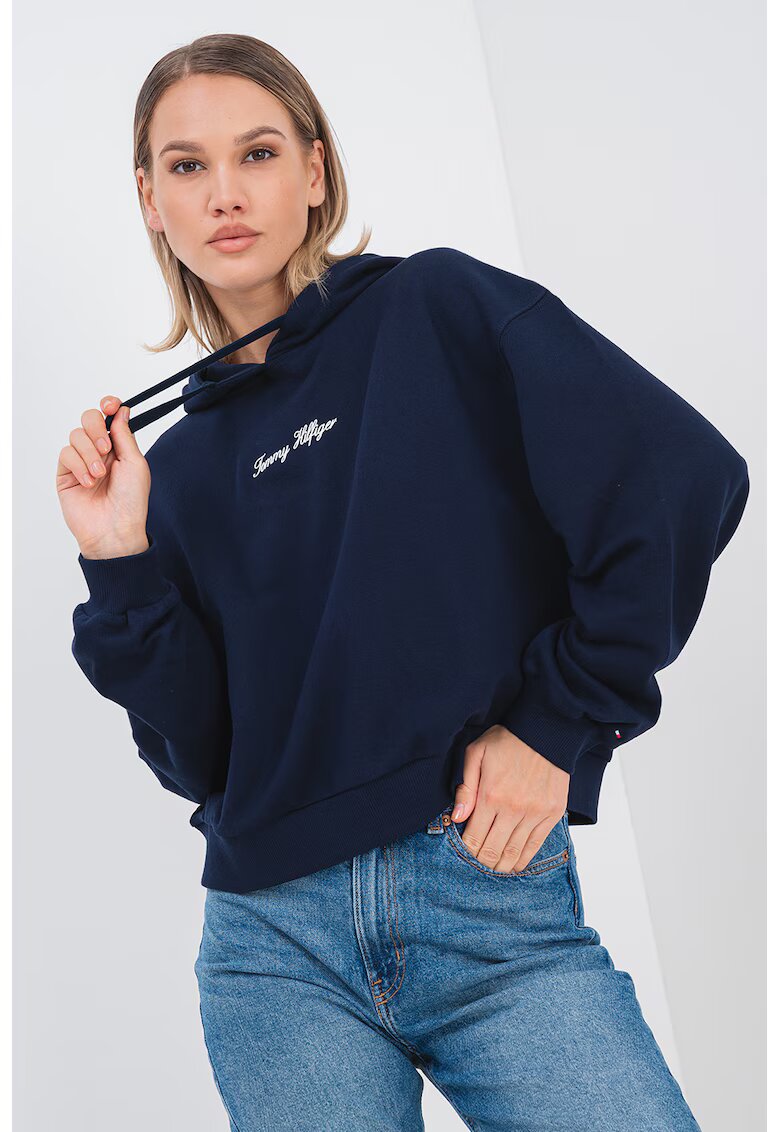 Tommy Hilfiger Hanorac cu imprimeu logo si maneci cazute - Bleumarin